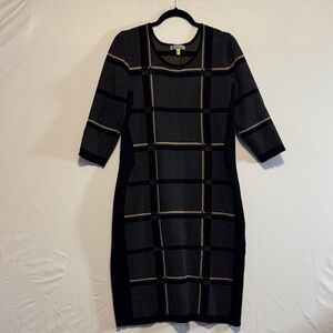 Danny & Nicole Black and Brown Plaid Long Sleeve Dress